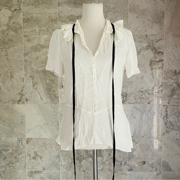 ZARA High Neck Tie Accent Sheer Button Up Shirt - Picture 2 of 8